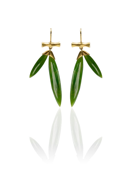 Jade Bamboo Earring in 14K Gold