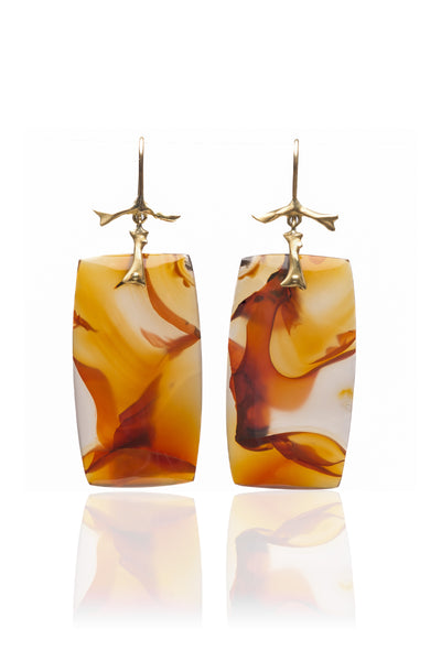 Brazilian Agate Branch Earrings in 14K Gold