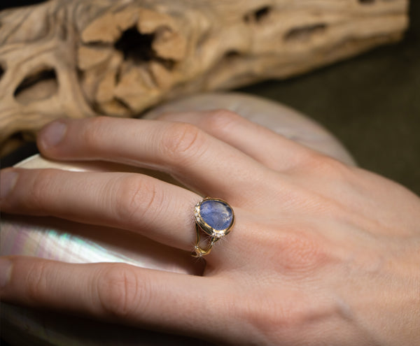 Blue Sapphire Branch Ring with Diamonds