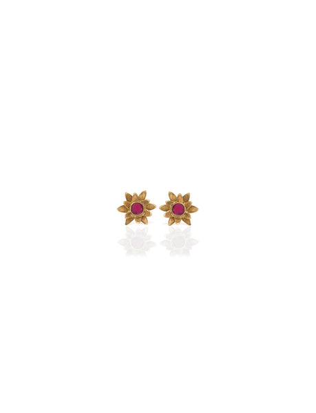 Enchanted Waterlily Stud Earrings with Ruby