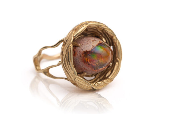 Enchanted Nest Ring in 14K Gold with Opal