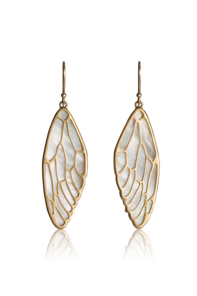 Cicada Wing Earrings in 14k gold and White Mother of Pearl