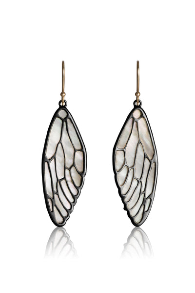 Cicada Wing Earrings in oxidized sterling silver and White Mother of Pearl