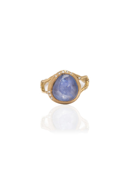 Blue Sapphire Branch Ring with Diamonds