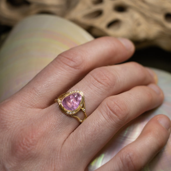 Pink Sapphire Branch Ring with Diamonds