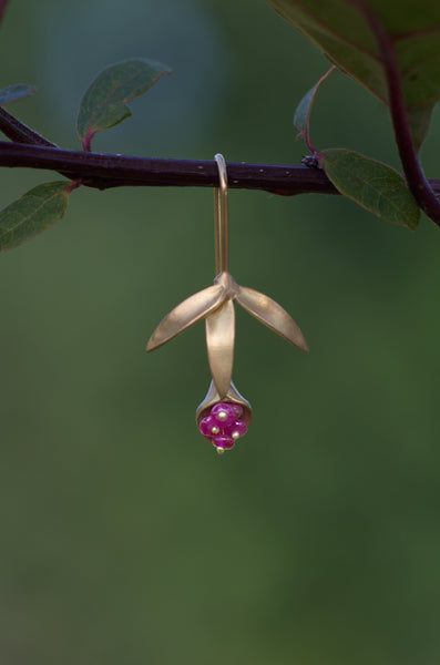 Small Wildflower Earrings in 14K Gold with Ruby