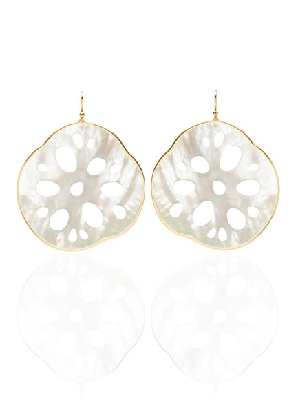 Large Lotus Root Earring in 14K Gold with Mother of Pearl
