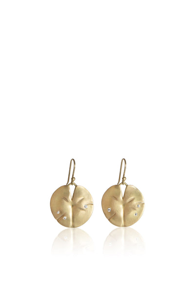 Medium 14k gold Lily Pad Earrings with 6 Diamonds