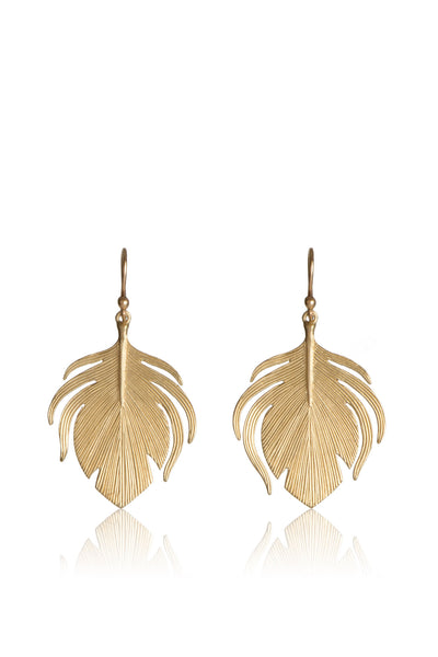 Small 14k gold Peacock Feather Earrings
