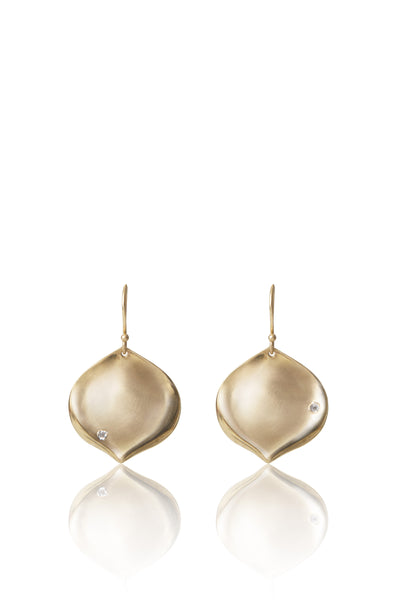 Medium Rose Petal Earrings in 14k gold with Diamonds