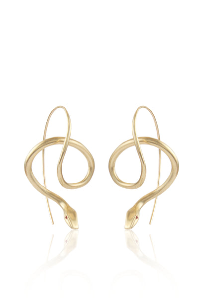 Serpent Earrings in 14K Gold with Ruby