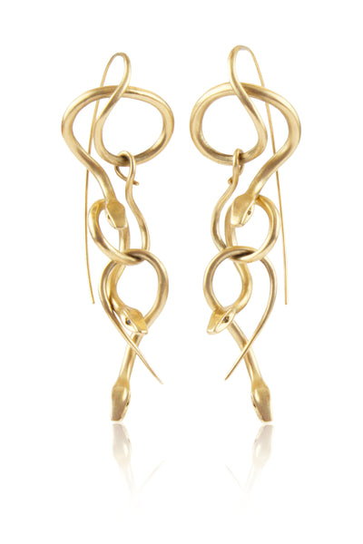 Serpent Chandelier Earrings in 14k Gold with Black Diamonds