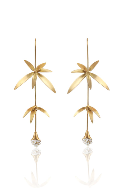 Long Wildflower Earrings in 14K Gold with Keshi Pearls
