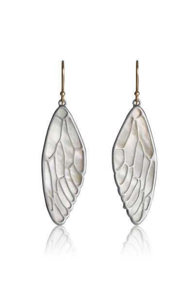Cicada Wing Earrings in sterling silver and White Mother of Pearl