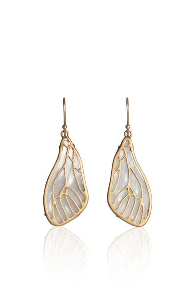 Fly Wing Earrings in 18k Gold and White Mother of Pearl
